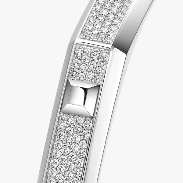 Messika Moderniste Pave Bracelet in 18K White Gold, Large Model | Fine Bracelets | Coveti