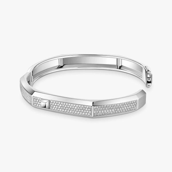 Messika Moderniste Pave Bracelet in 18K White Gold, Large Model | Fine Bracelets | Coveti