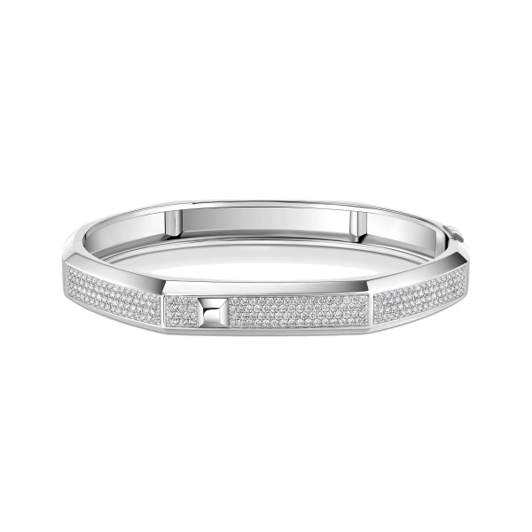 Messika Moderniste Pave Bracelet in 18K White Gold, Large Model | Fine Bracelets | Coveti