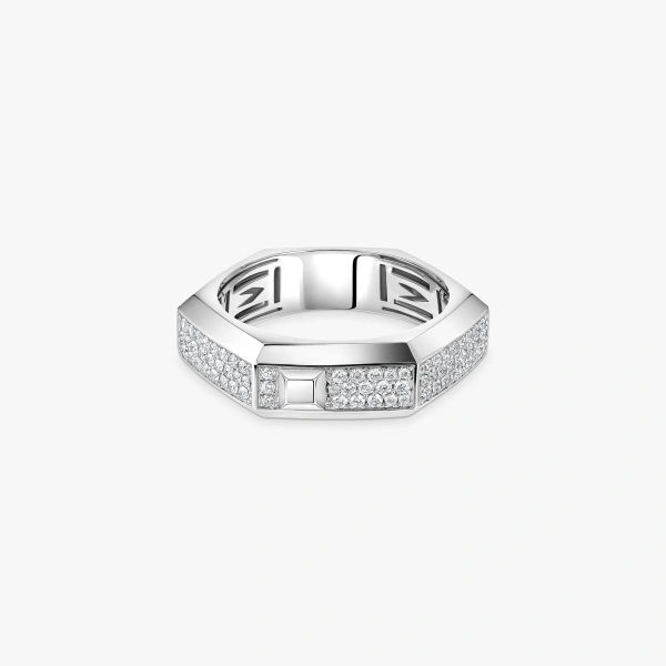 Messika Moderniste Pave Ring in 18K White Gold, Medium Model | Fine Rings | Coveti