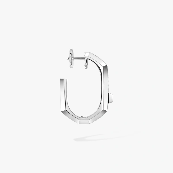 Messika Moderniste Single Pave Earring in 18K White Gold, Medium Model | Fine Earrings | Coveti