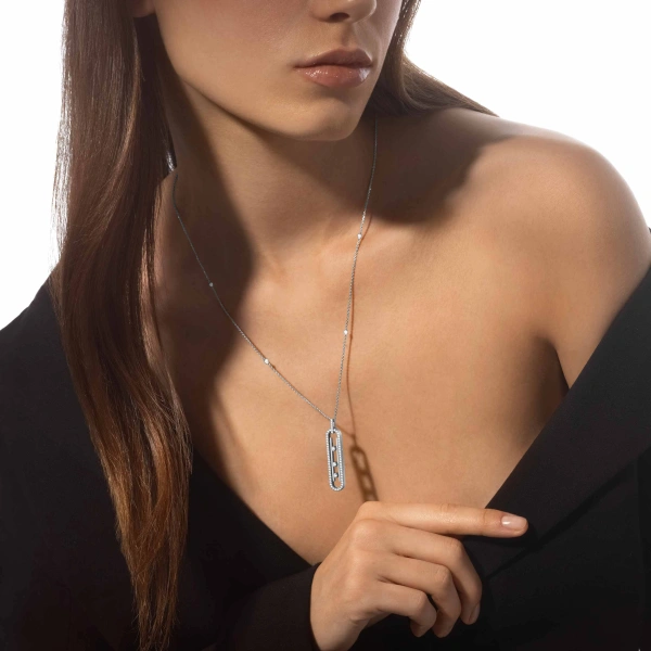 Messika Move 10th Pendant in 18K White Gold, Small Model | Fine Necklaces | Coveti