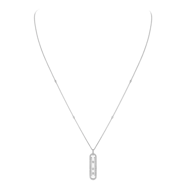 Messika Move 10th Pendant in 18K White Gold, Small Model | Fine Necklaces | Coveti
