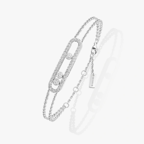 Messika Move Classique Pave Bracelet in 18K White Gold, Large Model | Fine Bracelets | Coveti