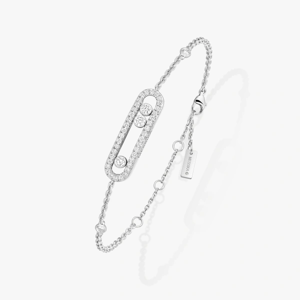 Messika Move Classique Pave Bracelet in 18K White Gold, Small Model | Fine Bracelets | Coveti
