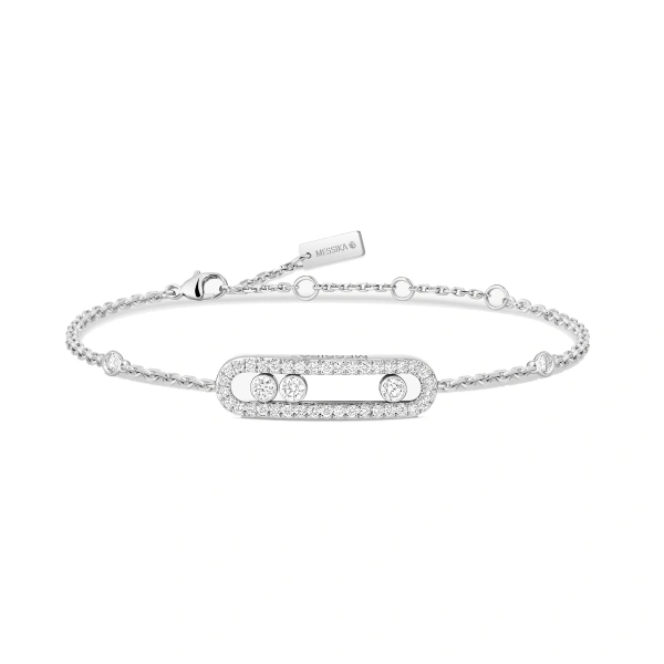 Messika Move Classique Pave Bracelet in 18K White Gold, Small Model | Fine Bracelets | Coveti