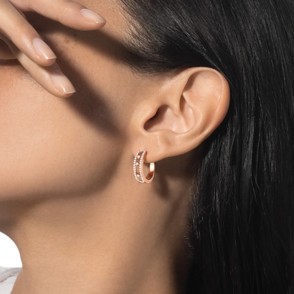 Messika Move Classique Pave Hoop Earrings in 18K Pink Gold | Fine Earrings | Coveti