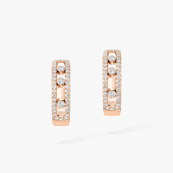 Messika Move Classique Pave Hoop Earrings in 18K Pink Gold | Fine Earrings | Coveti