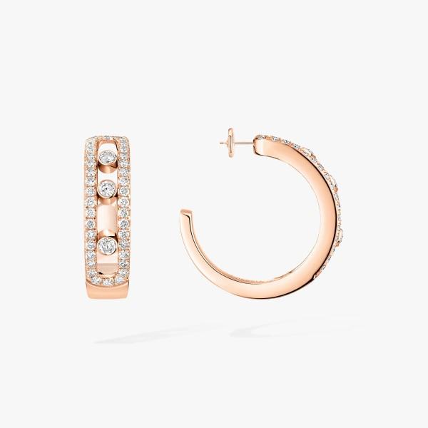Messika Move Classique Pave Hoop Earrings in 18K Pink Gold | Fine Earrings | Coveti