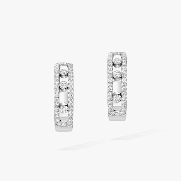 Messika Move Classique Pave Hoop Earrings in 18K White Gold | Fine Earrings | Coveti