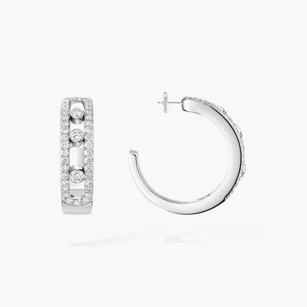 Messika Move Classique Pave Hoop Earrings in 18K White Gold | Fine Earrings | Coveti