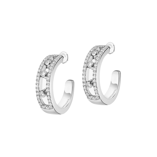 Messika Move Classique Pave Hoop Earrings in 18K White Gold | Fine Earrings | Coveti