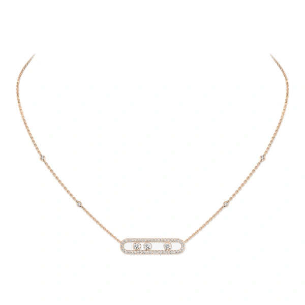Messika Move Classique Pave Necklace in 18K Pink Gold, Large Model | Coveti