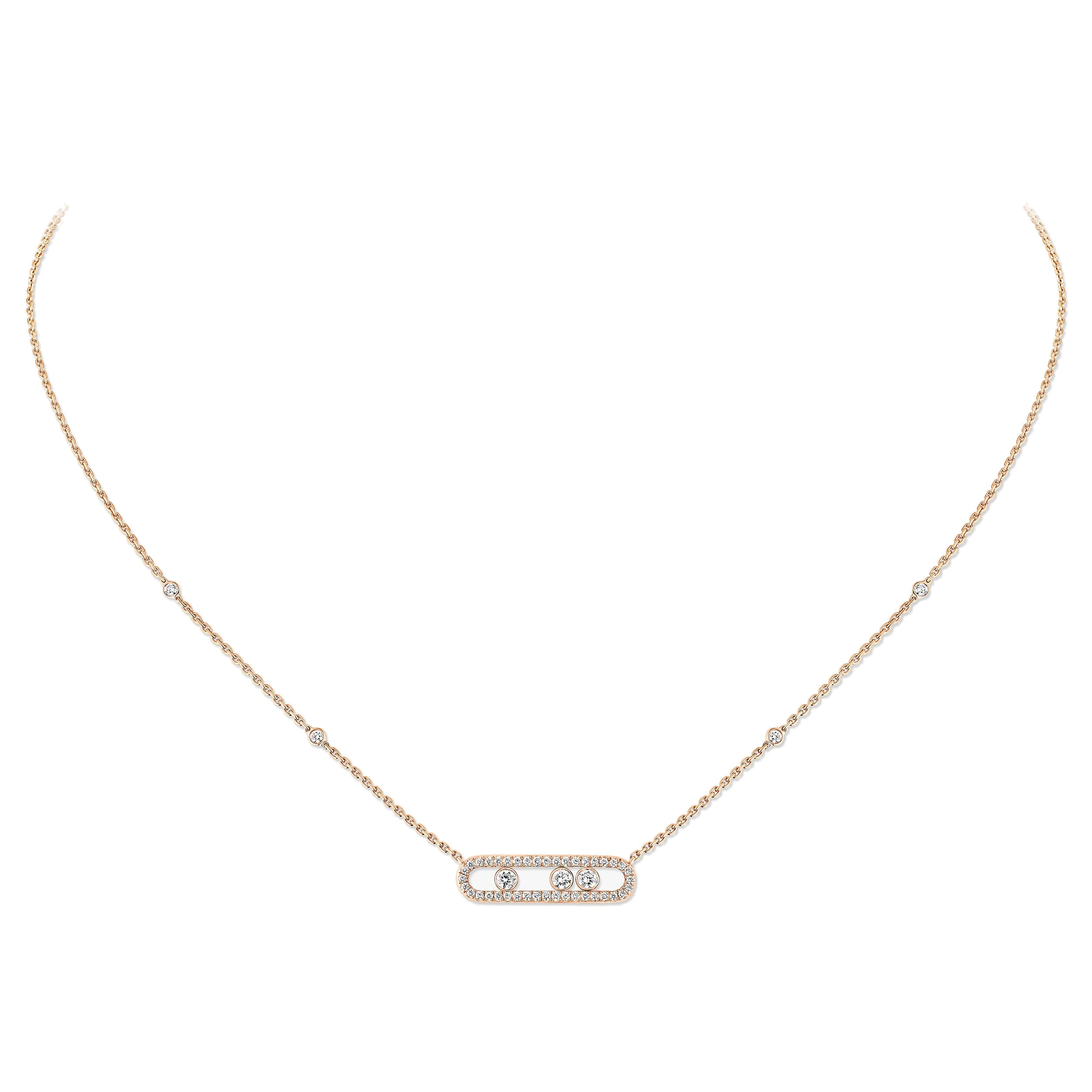 Messika Move Classique Pave Necklace in 18K Pink Gold, Small Model Messika Move Classique Pave Necklace in 18K Pink Gold, Small Model | Fine Necklaces | Coveti