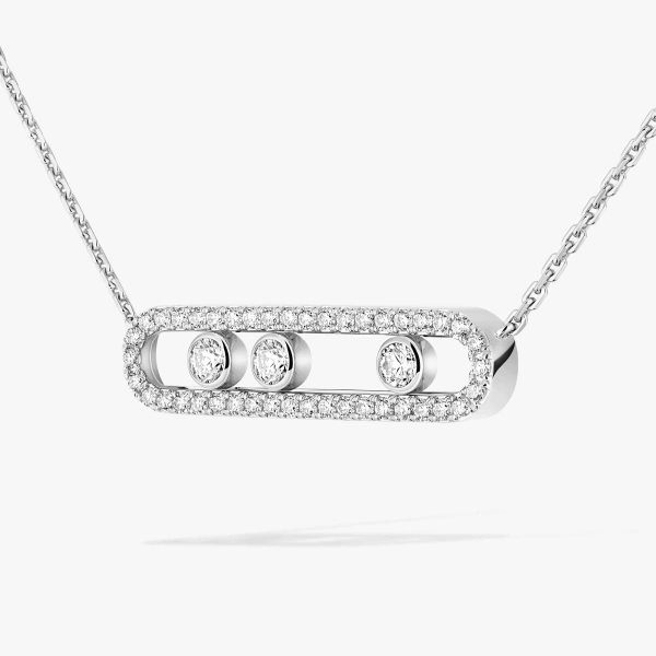 Messika Move Classique Pave Necklace in 18K White Gold, Large Model | Fine Necklaces | Coveti