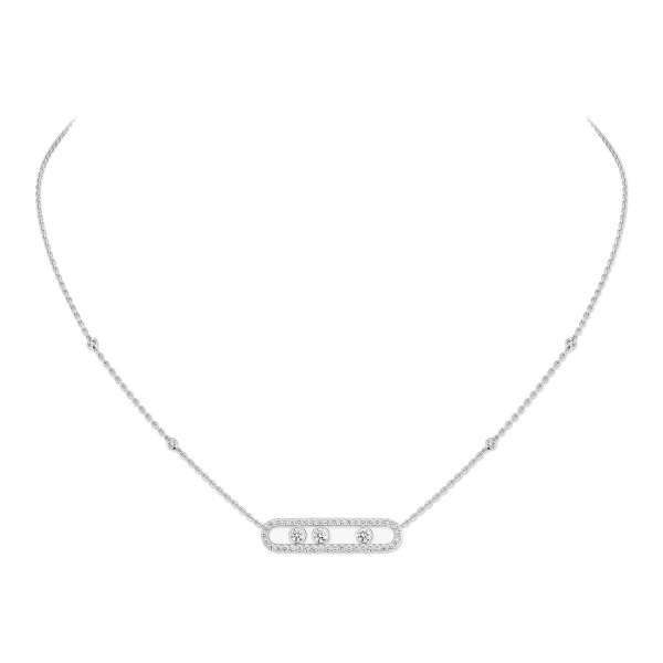 Messika Move Classique Pave Necklace in 18K White Gold, Large Model | Coveti