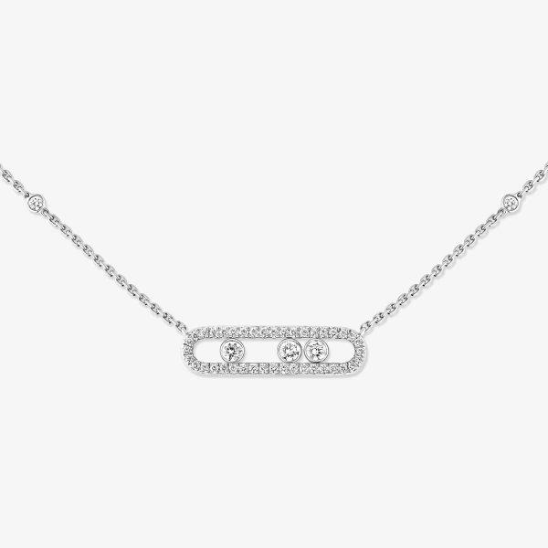 Messika Move Classique Pave Necklace in 18K White Gold, Small Model | Fine Necklaces | Coveti