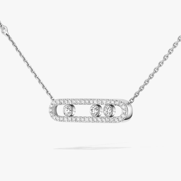 Messika Move Classique Pave Necklace in 18K White Gold, Small Model | Fine Necklaces | Coveti