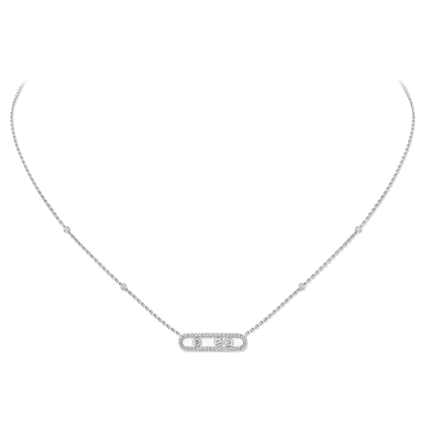 Messika Move Classique Pave Necklace in 18K White Gold, Small Model | Fine Necklaces | Coveti