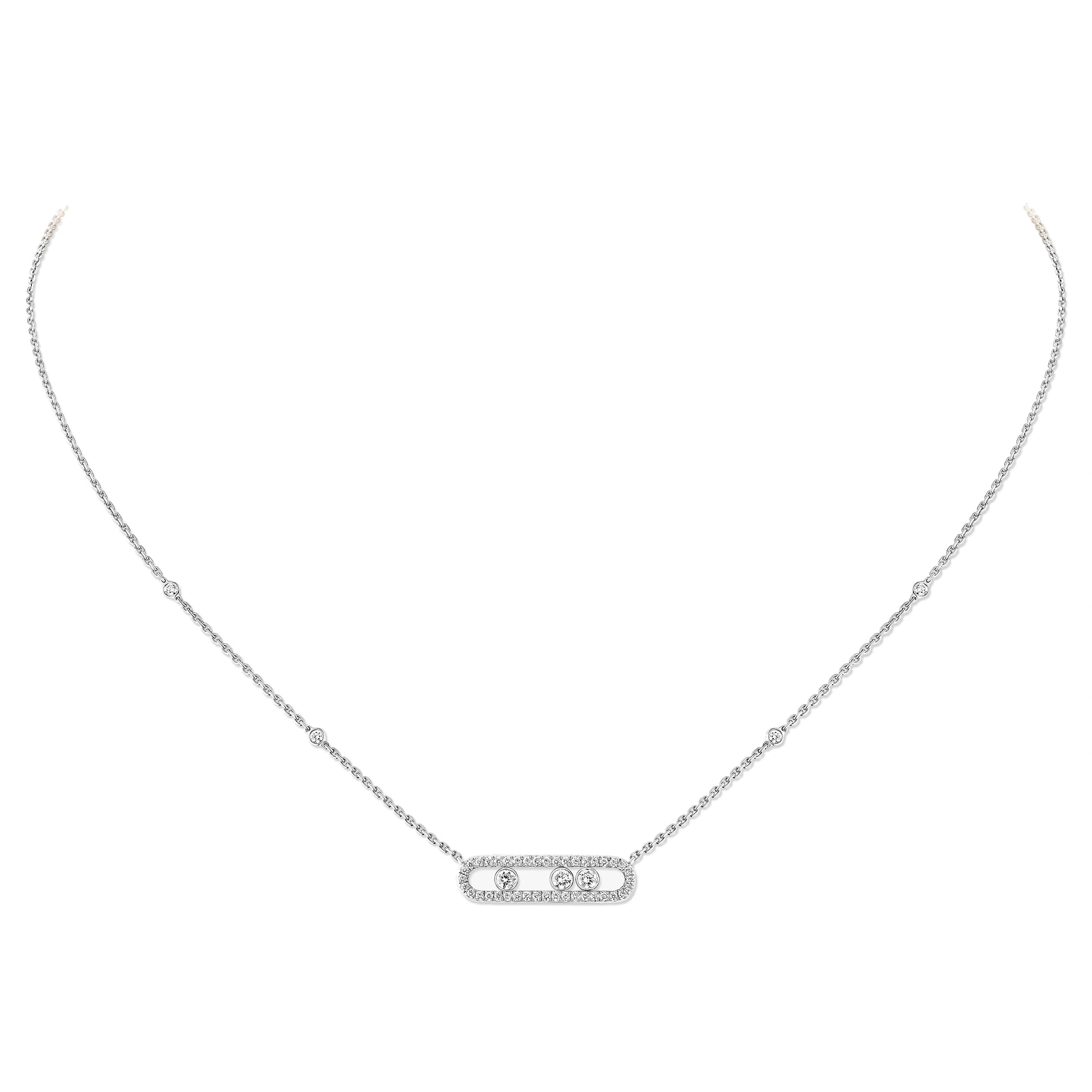 Messika Move Classique Pave Necklace in 18K White Gold, Small Model Messika Move Classique Pave Necklace in 18K White Gold, Small Model | Fine Necklaces | Coveti