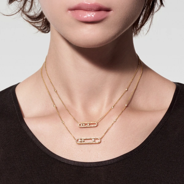 Messika Move Classique Pave Necklace in 18K Yellow Gold, Small Model | Fine Necklaces | Coveti