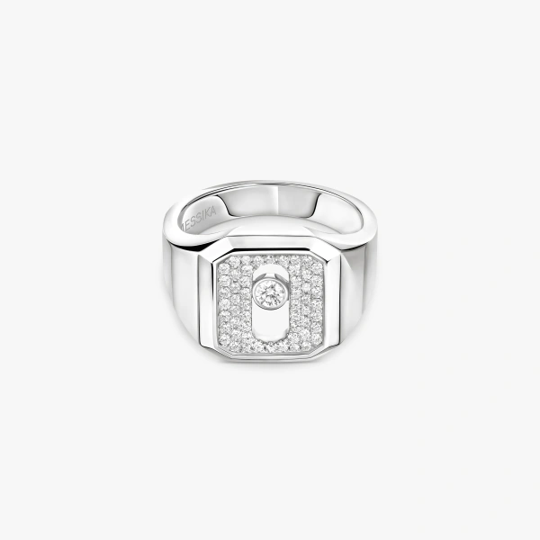 Messika Move Joaillerie Pave Signet Ring in 18K White Gold | Fine Rings | Coveti