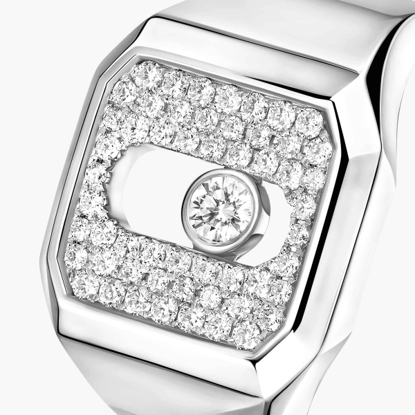 Messika Move Joaillerie Pave Signet Ring in 18K White Gold | Fine Rings | Coveti