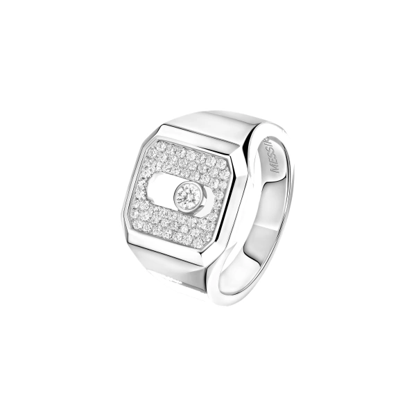 Messika Move Joaillerie Pave Signet Ring in 18K White Gold | Fine Rings | Coveti