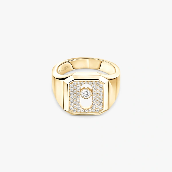 Messika Move Joaillerie Pave Signet Ring in 18K Yellow Gold | Fine Rings | Coveti