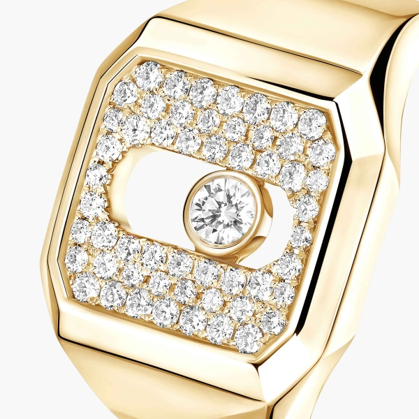 Messika Move Joaillerie Pave Signet Ring in 18K Yellow Gold | Fine Rings | Coveti