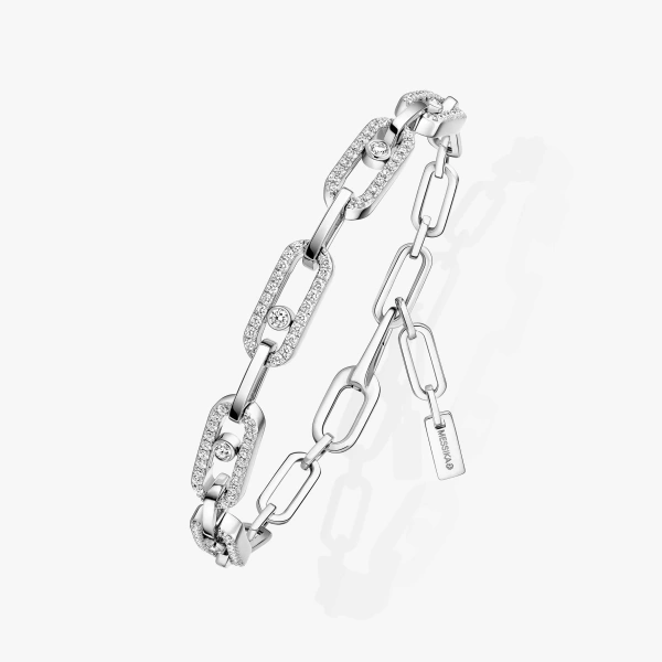 Messika Move Link Diamond Link Bracelet in 18K White Gold | Fine Bracelets | Coveti