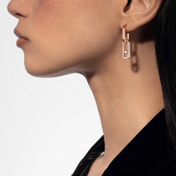 Messika Move Link Earrings in 18K Pink Gold | Fine Earrings | Coveti