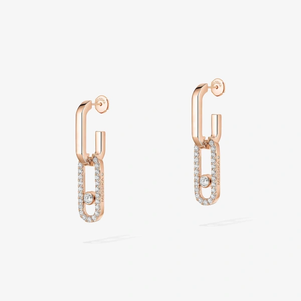 Messika Move Link Earrings in 18K Pink Gold | Fine Earrings | Coveti