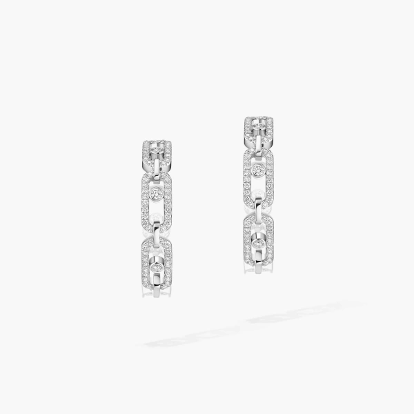 Messika Move Link Hoop Earrings in 18K White Gold, Small Model | Fine Earrings | Coveti