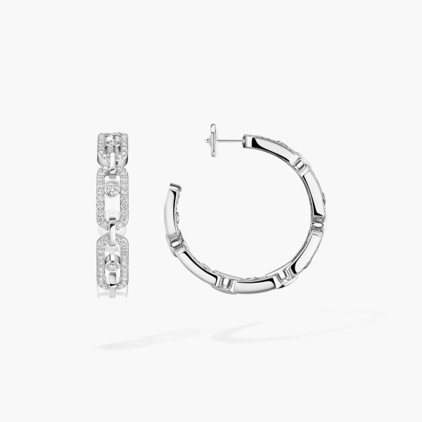 Messika Move Link Hoop Earrings in 18K White Gold, Small Model | Fine Earrings | Coveti