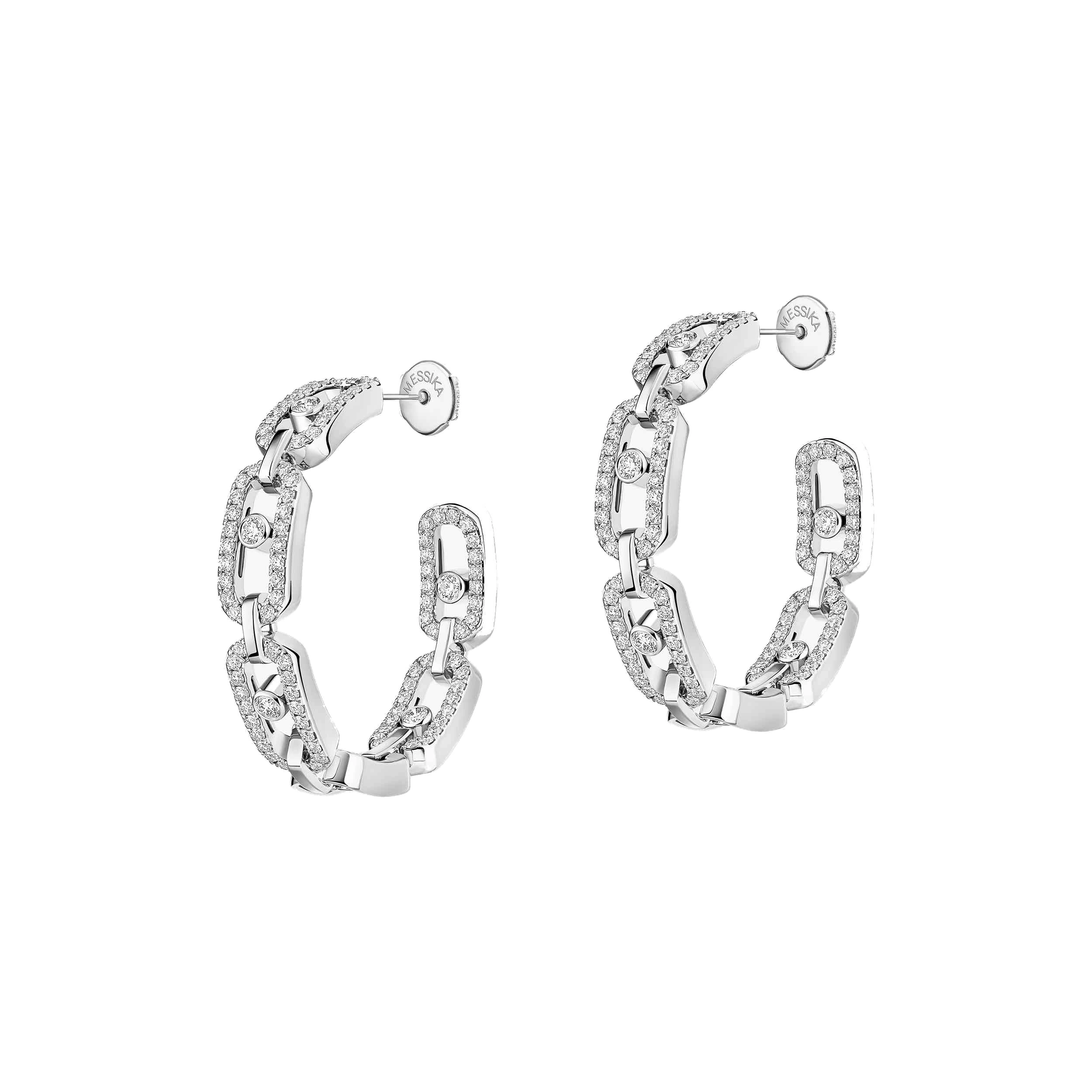 Messika Move Link Hoop Earrings in 18K White Gold, Small Model Messika Move Link Hoop Earrings in 18K White Gold, Small Model | Fine Earrings | Coveti
