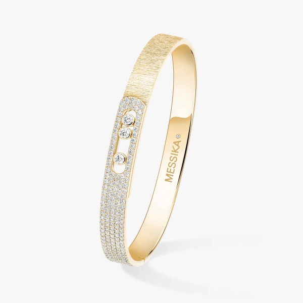Messika Move Noa Chiseled Half Pave Bracelet in 18K Yellow Gold, Medium Model | Fine Bracelets | Coveti