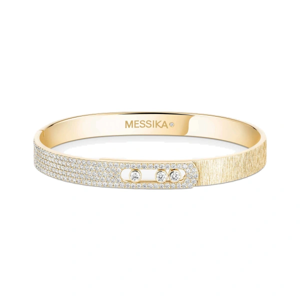 Messika Move Noa Chiseled Half Pave Bracelet in 18K Yellow Gold, Medium Model | Fine Bracelets | Coveti