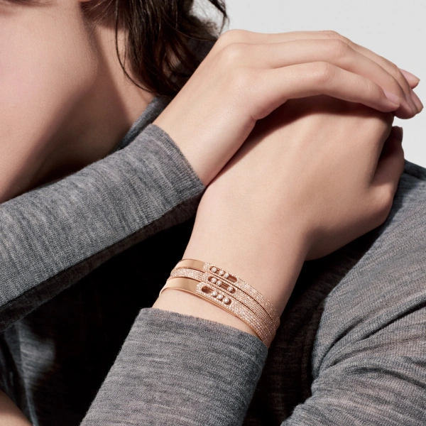 Messika Move Noa Half Pave Bracelet in 18K Pink Gold, Medium Model | Fine Bracelets | Coveti
