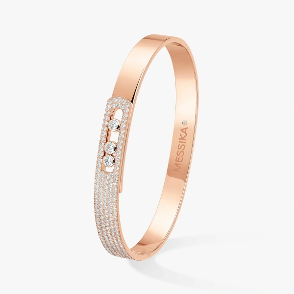 Messika Move Noa Half Pave Bracelet in 18K Pink Gold, Medium Model | Fine Bracelets | Coveti