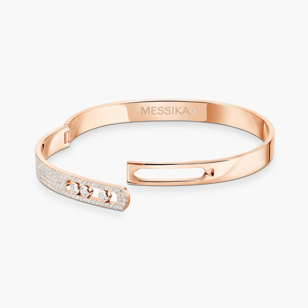 Messika Move Noa Half Pave Bracelet in 18K Pink Gold, Medium Model | Fine Bracelets | Coveti