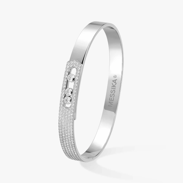 Messika Move Noa Half Pave Bracelet in 18K White Gold, Medium Model | Fine Bracelets | Coveti