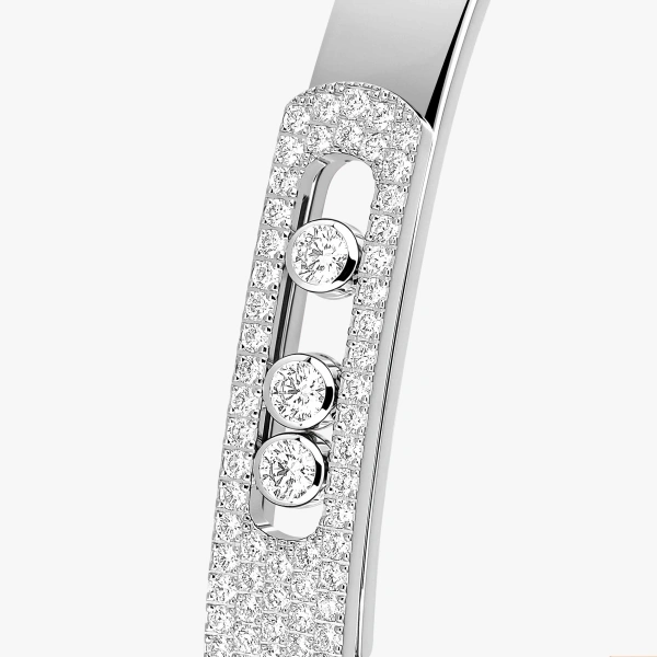 Messika Move Noa Half Pave Bracelet in 18K White Gold, Medium Model | Fine Bracelets | Coveti