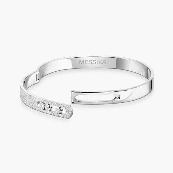 Messika Move Noa Half Pave Bracelet in 18K White Gold, Medium Model | Fine Bracelets | Coveti