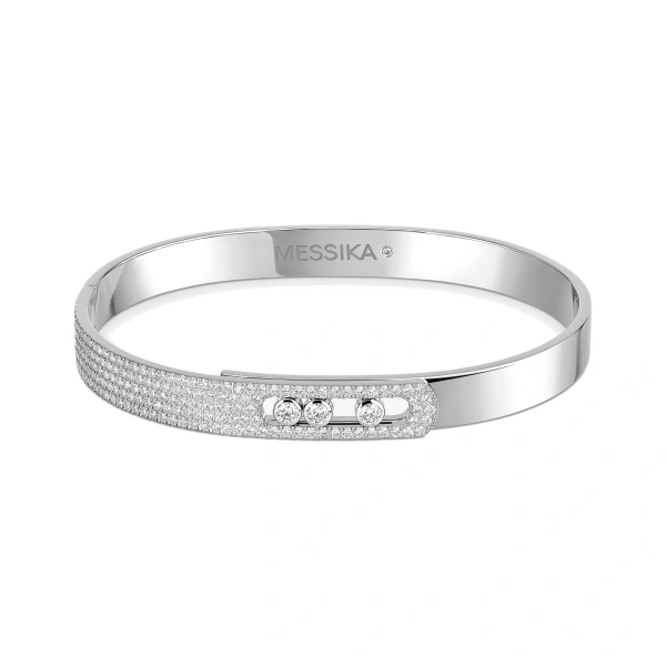 Messika Move Noa Half Pave Bracelet in 18K White Gold, Medium Model | Fine Bracelets | Coveti