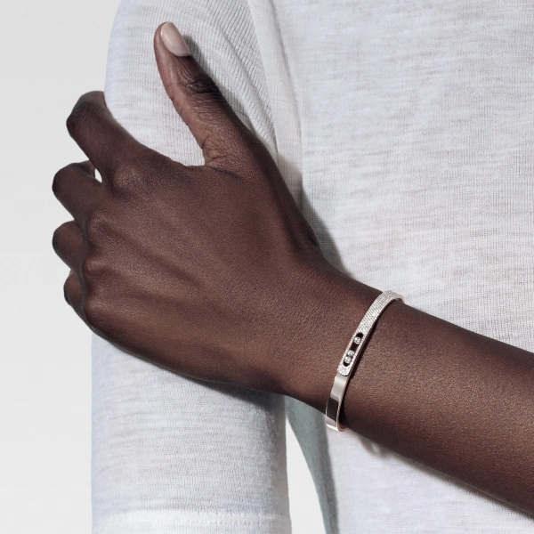 Messika Move Noa Half Pave Bracelet in 18K White Gold, Small Model | Fine Bracelets | Coveti