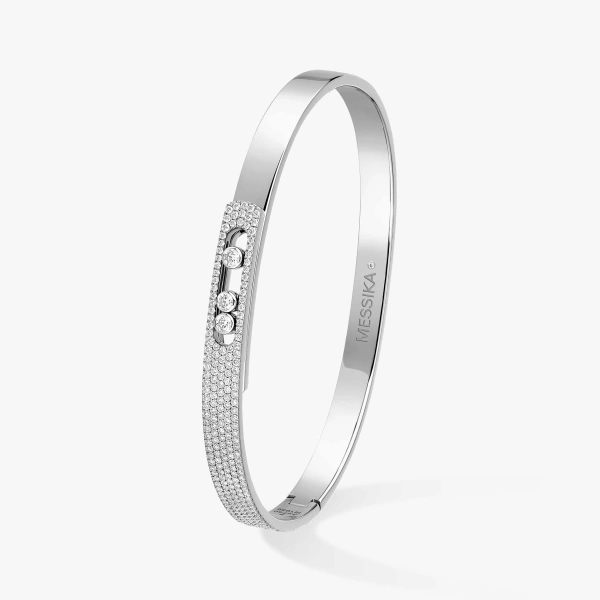 Messika Move Noa Half Pave Bracelet in 18K White Gold, Small Model | Fine Bracelets | Coveti