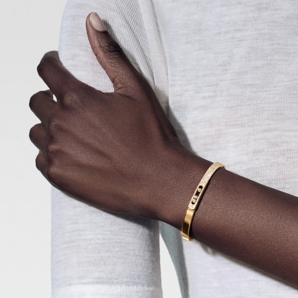 Messika Move Noa Half Pave Bracelet in 18K Yellow Gold, Small Model | Fine Bracelets | Coveti