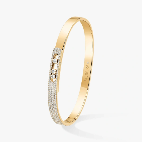 Messika Move Noa Half Pave Bracelet in 18K Yellow Gold, Small Model | Fine Bracelets | Coveti