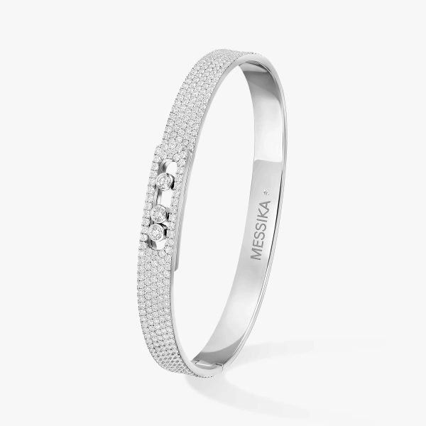 Messika Move Noa Pave Bracelet in 18K White Gold, Medium Model | Fine Bracelets | Coveti